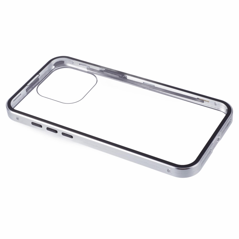 iPhone 16 Pro Max Magnetische Alu Schutzhülle mit Panzer Glas Backcover   Displayschutz (Magnet-Technologie) - Silber