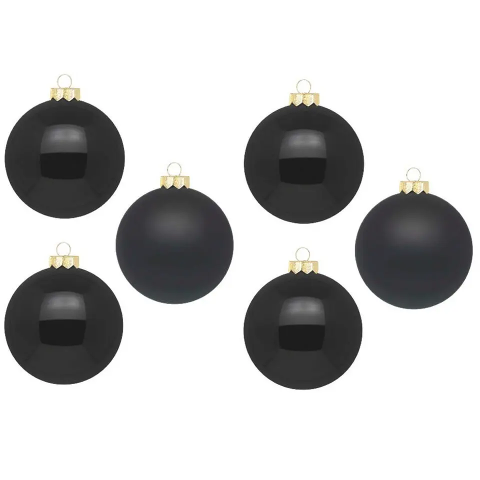 Inge Christmas grote kerstballen - 6x- zwart - 10 cm - glas