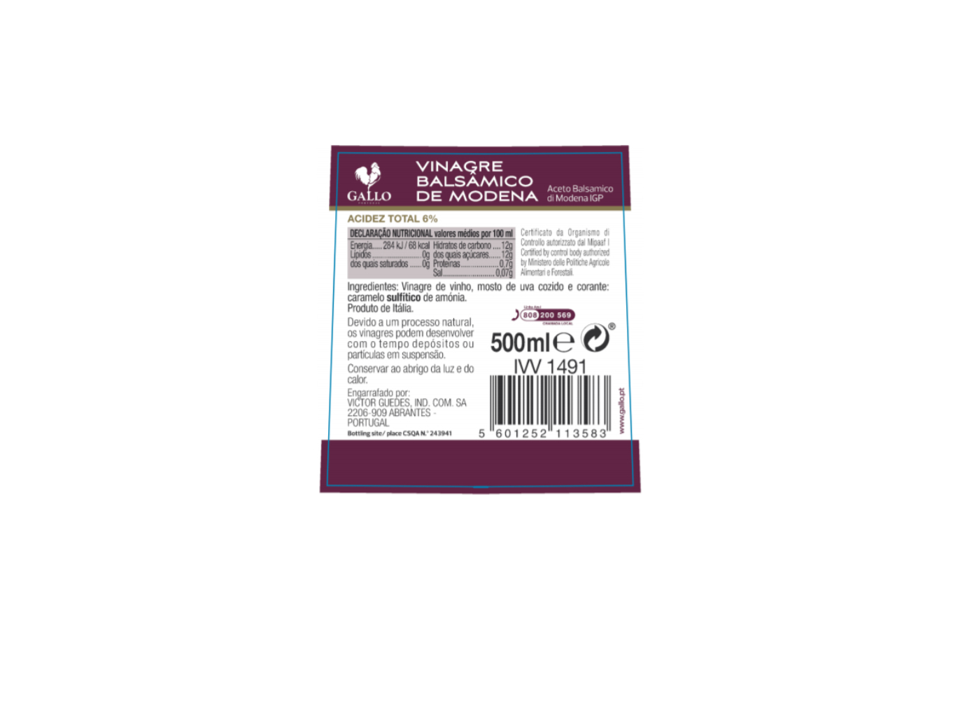 VINAGRE GALLO BALSÂMICO MODENA 500ML