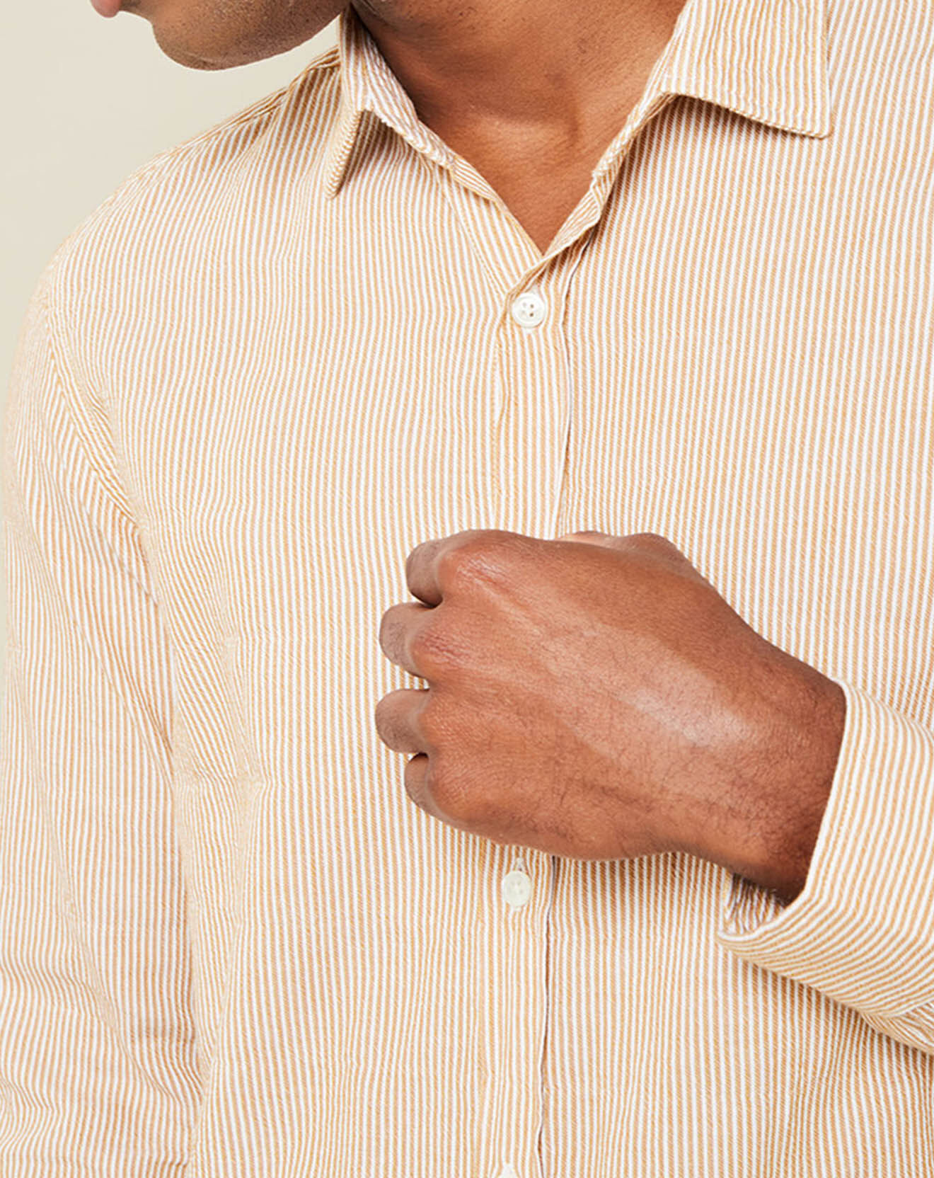 Hartford Chemise Slim Fit Sammy à rayures moutarde/blanc