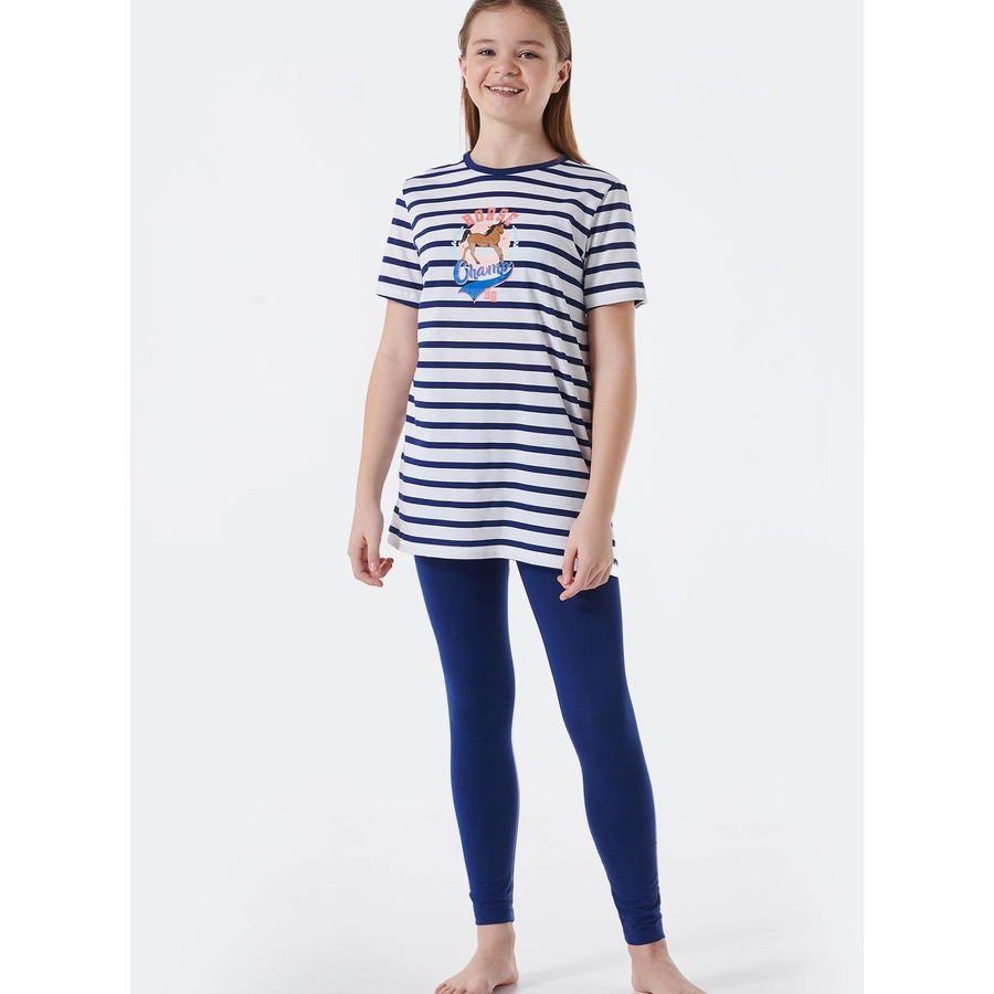 Schiesser Pyjama Horse World Organic Cotton weiss, blau