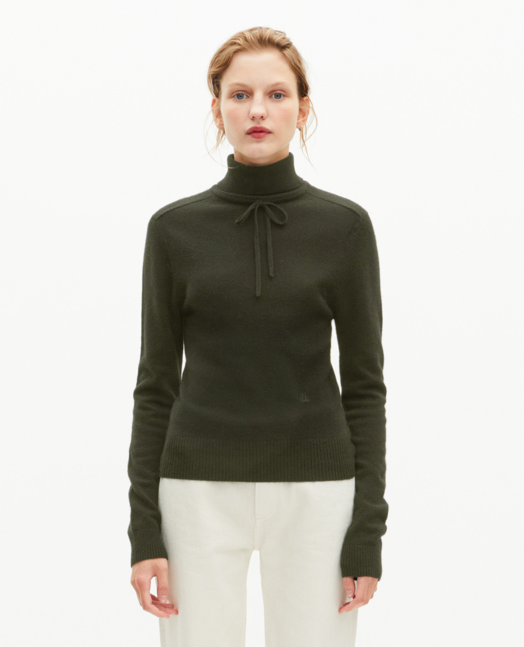 Pull col roulé en cachemire kaki