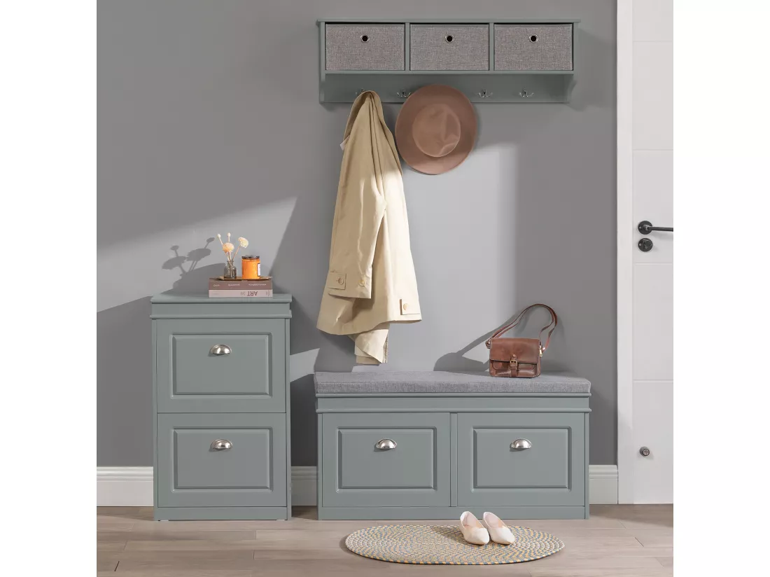 Banc de Rangement à Chaussures Armoire à Chaussures 2 Abattants avec Coussin Confortable, FSR64-HG