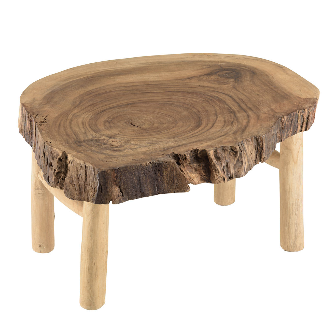 Macabane Table basse en branches de teck Will bois - 102x80x50.5 cm