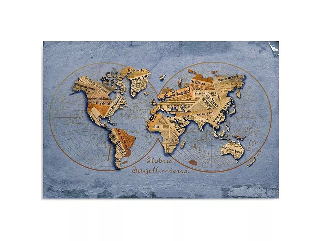 Tableau journal carte du monde - 120 x 80 cm