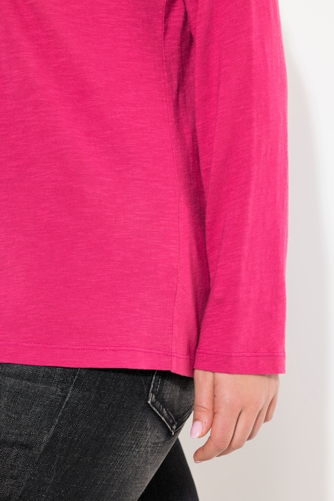 Shirt, Glitzer-Knopfleiste, V-Ausschnitt, Langarm