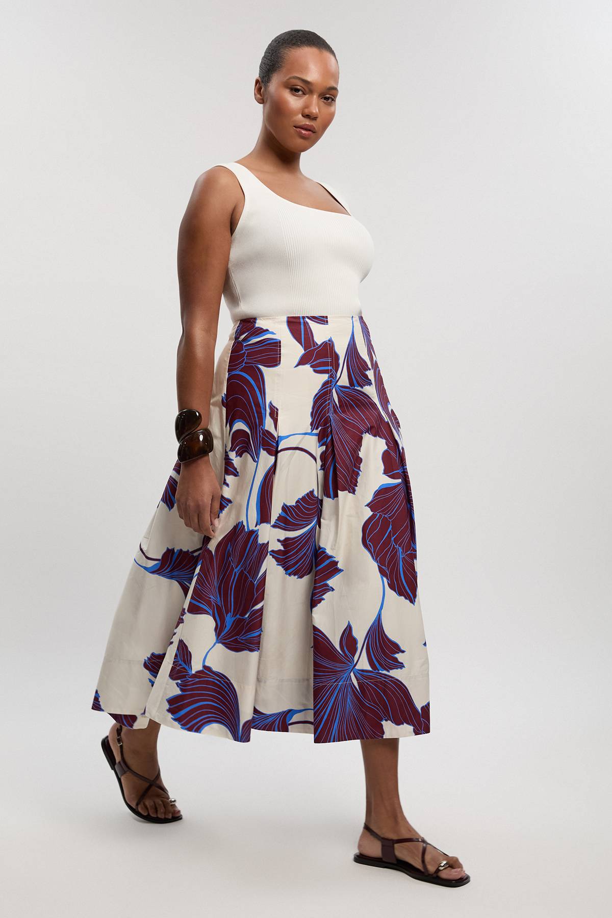 KarenMillen Jupe Grande Taille En Satin De Coton Tissé À Imprimé Floral Graphique