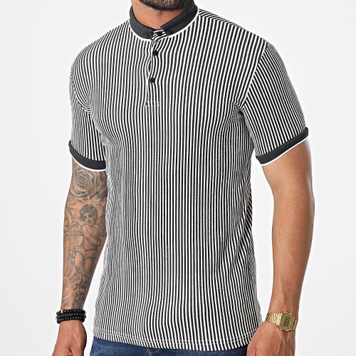 Polo Manches Courtes A Rayures 1921 Gris Anthracite Blanc