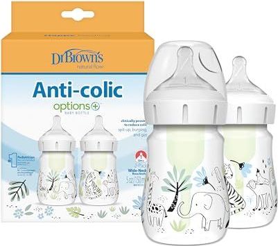 Dr. Brown's - Natural Flow Anti-Colic Options+ - Babyfles - 150 ml - Designer-editie - Jungle-decoraties - Verpakking van 2