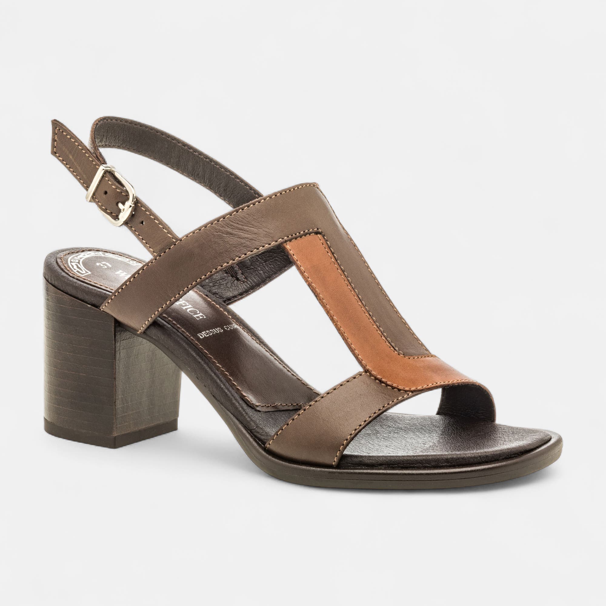Nu-pieds à talon Femme en cuir marron