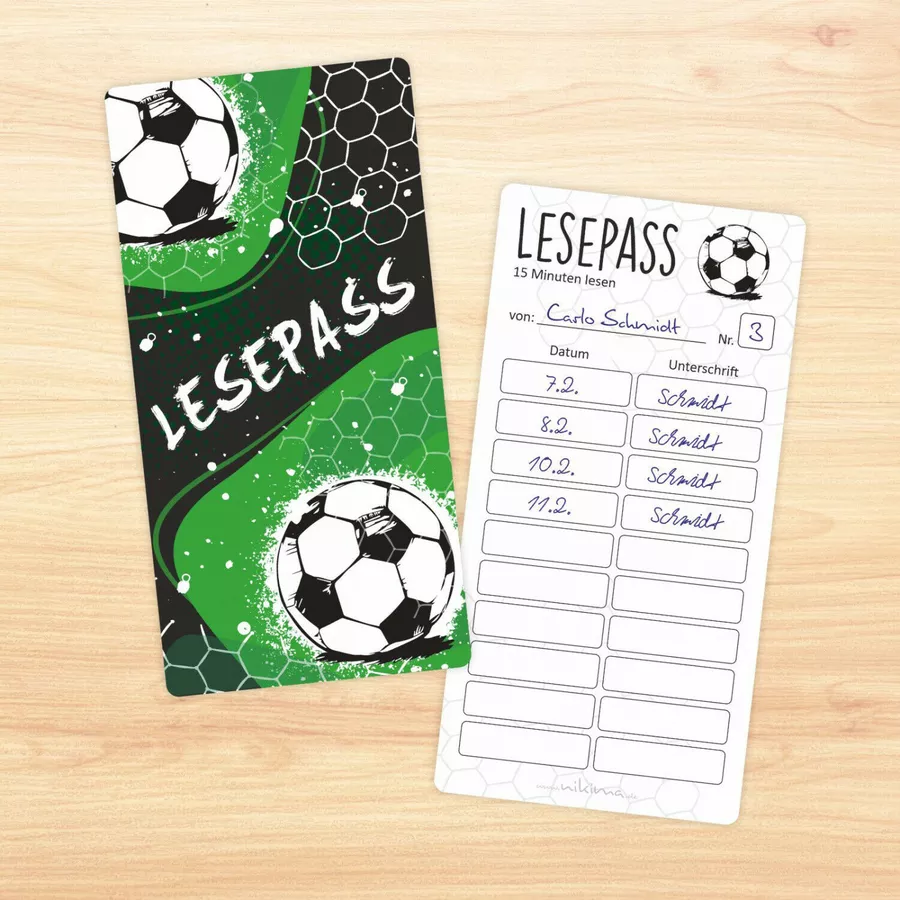 Nikima Lesepass Fußball Lesezeichen zum lesen üben Grundschule 10-100 Stück 100 Stück