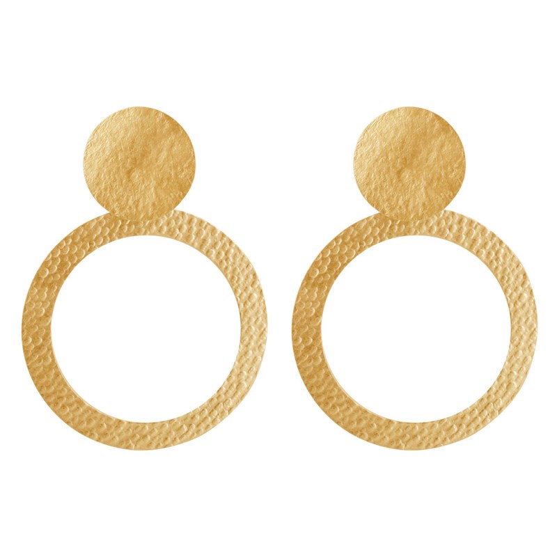 Boucles d'Oreilles Clous Laiton Mat Pastille Brossée et Anneau Martelé