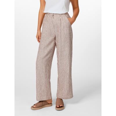 Damen-Leinenhose gestreift, Braun-Weiß
