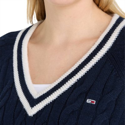 Pull femme V-Neck Cable Sweater TOMMY HILFIGER