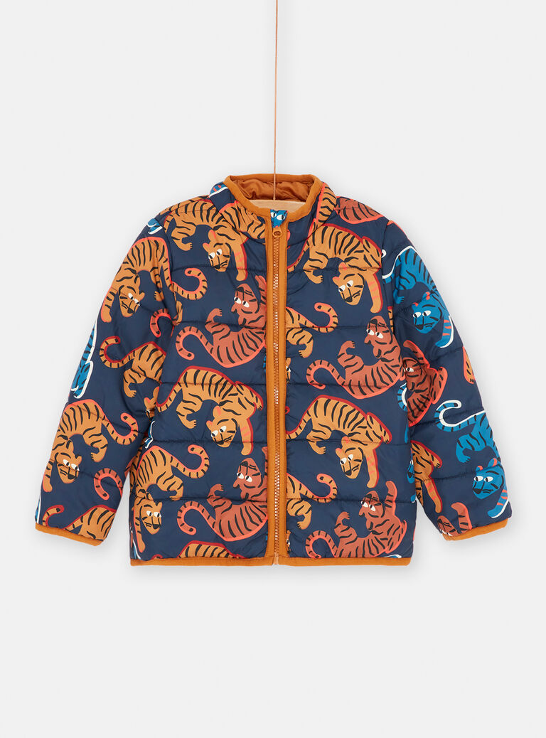 Parka à capuche orange et bleu