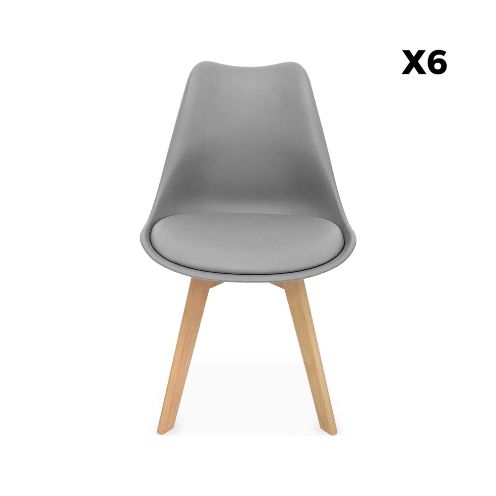 Lot de 6 chaises scandinaves. Pieds bois de hêtre. Chaises 1 place. Gris