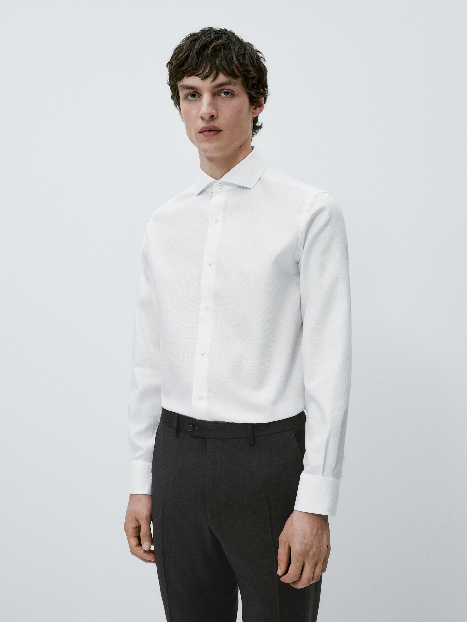 Camisa estruturada Dobby Easy Iron Slim Fit - BRANCA