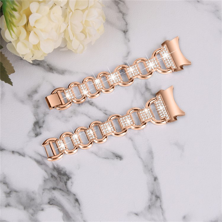 Samsung Galaxy Watch 5 (44/40mm) / Watch 5 Pro (45mm) Edelstahl Armband mit Strasssteinen (Gelenkumfang: 135-225mm) - Roségold
