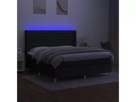 Sommier tapissier avec matelas et LED Noir 160x200 cm Tissu