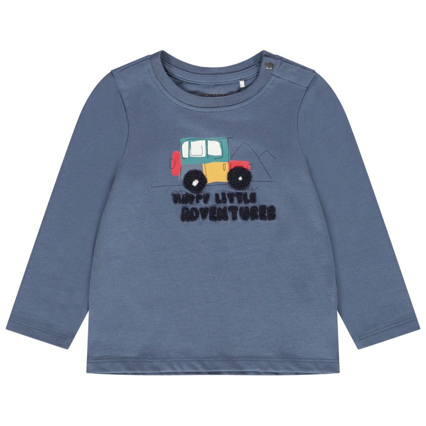 T-shirt manches longues en jersey avec broderie bouclette pour bébé garçon - Bleu moyen