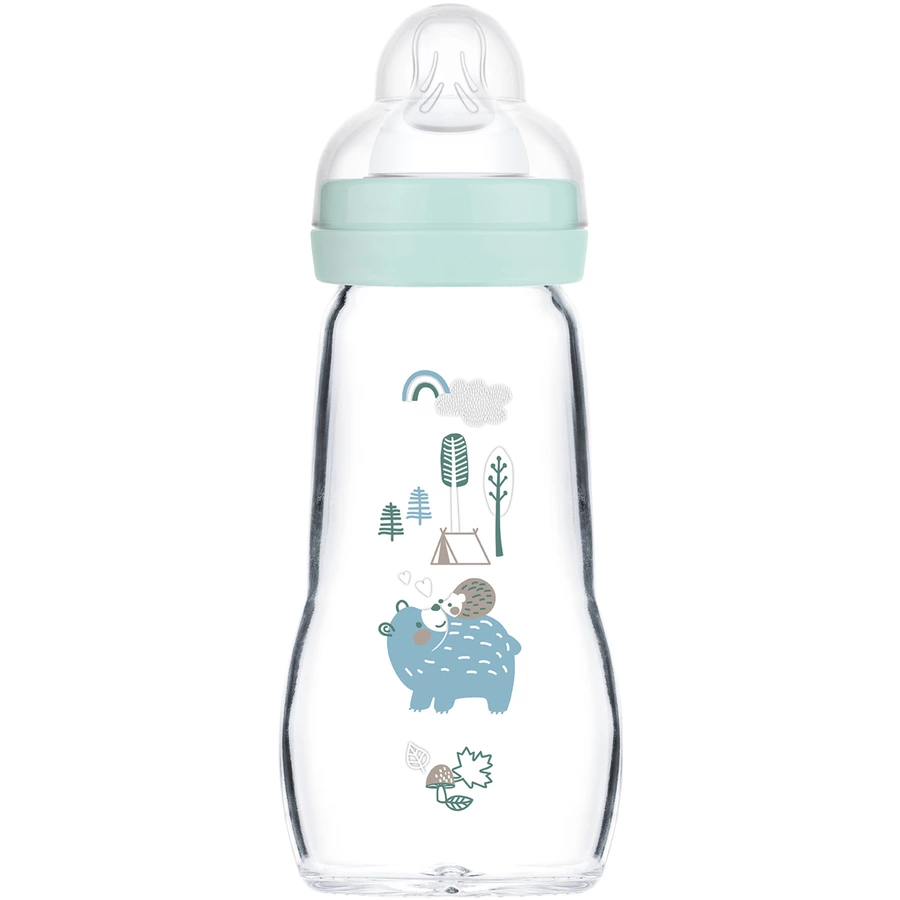 MAM Glasflasche Feel Good matt 260 ml ab 0 Monaten BärIgel in türkis