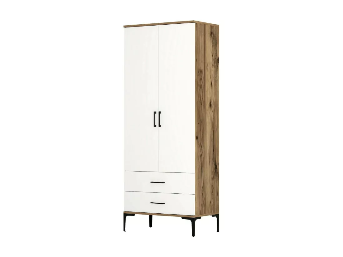 Garde-robe 2 portes Dpan, Meubles de chambre, Penderie de plain-pied, Placard à vêtements, 80x201h48 cm, Noyer et Blanc