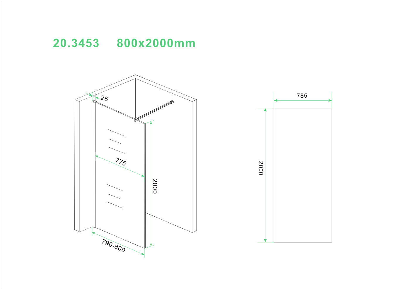 Mueller Slimline glaswand 80x200cm 8mm NANO glas