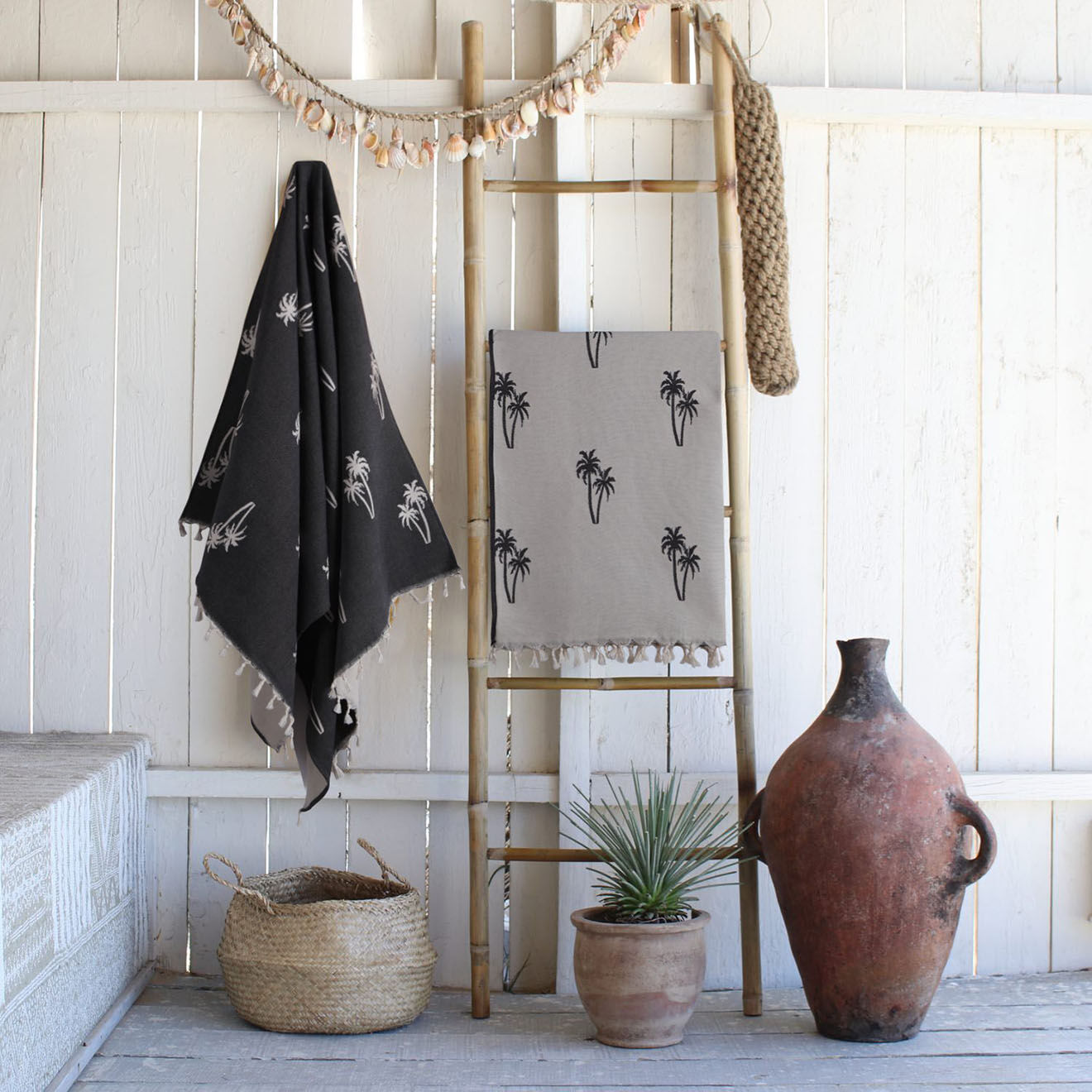 Febronie Fouta reversible Palmier noir - 100x200 cm