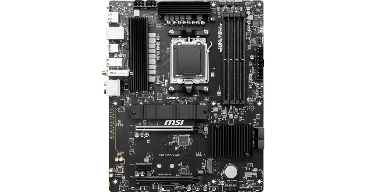 MSIPRO B650-S WIFI socket AM5 moederbord  (Zwart, RAID, 2.5 GbE-LAN, Wi-Fi 6E, BT, Sound, ATX)