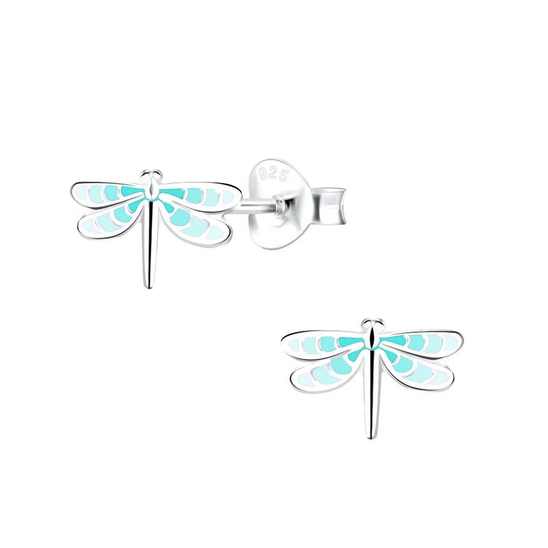 Boucles d'oreilles enfant libellule bleue en argent 925