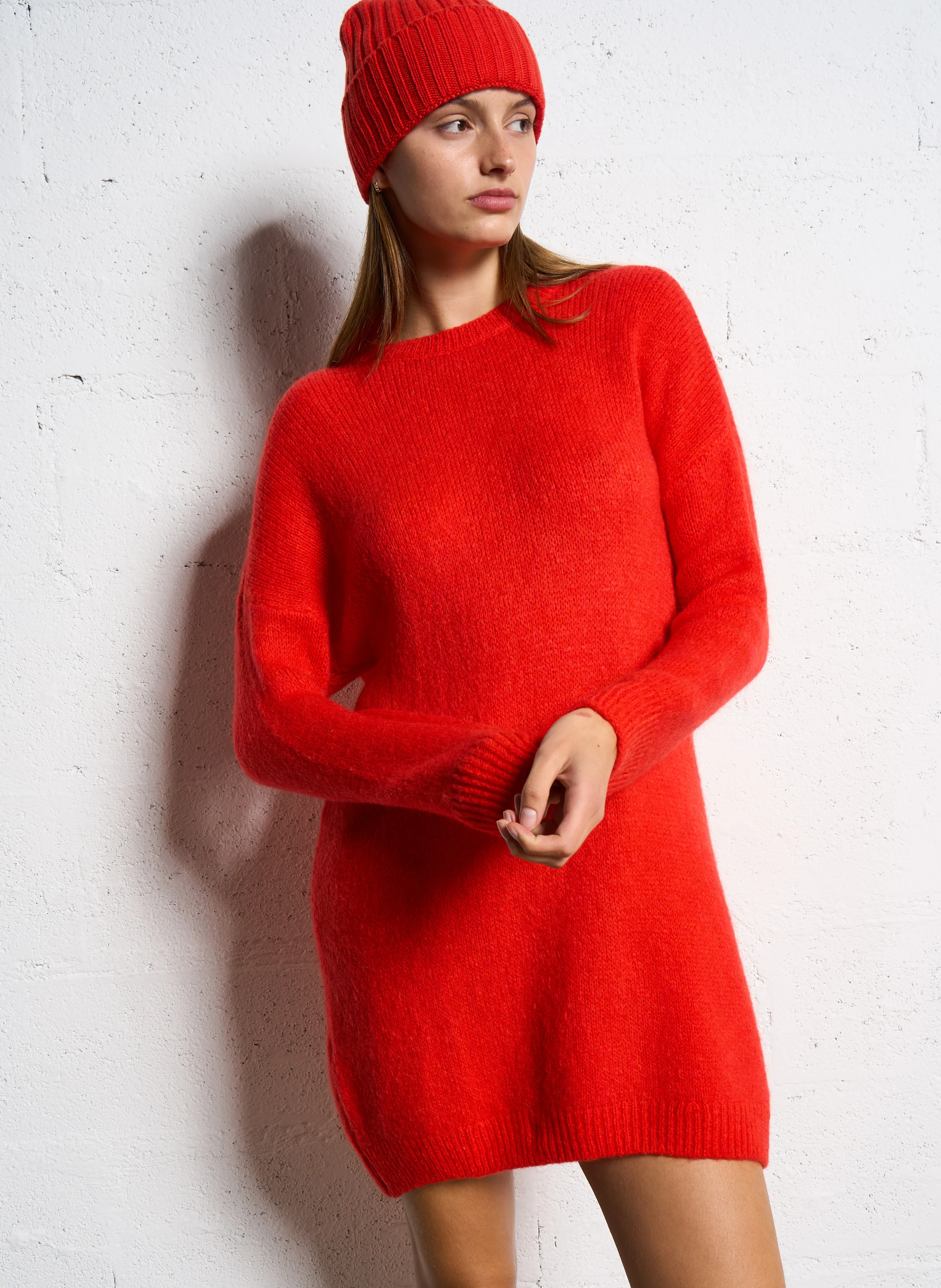 MAELLE - Robe en maille droite col rond | Rouge