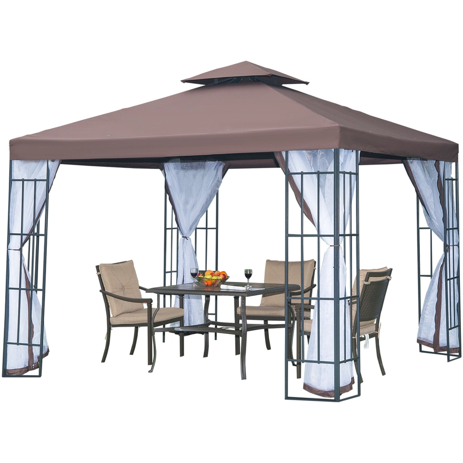 Outsunny Gartenpavillon mit Doppeldach kaffeebraun, weiß, schwarz