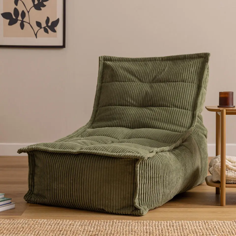 icon - Dolce Lounge Zitzak - Ligstoel - Ribfluweel Fauteuil - Saliegroen
