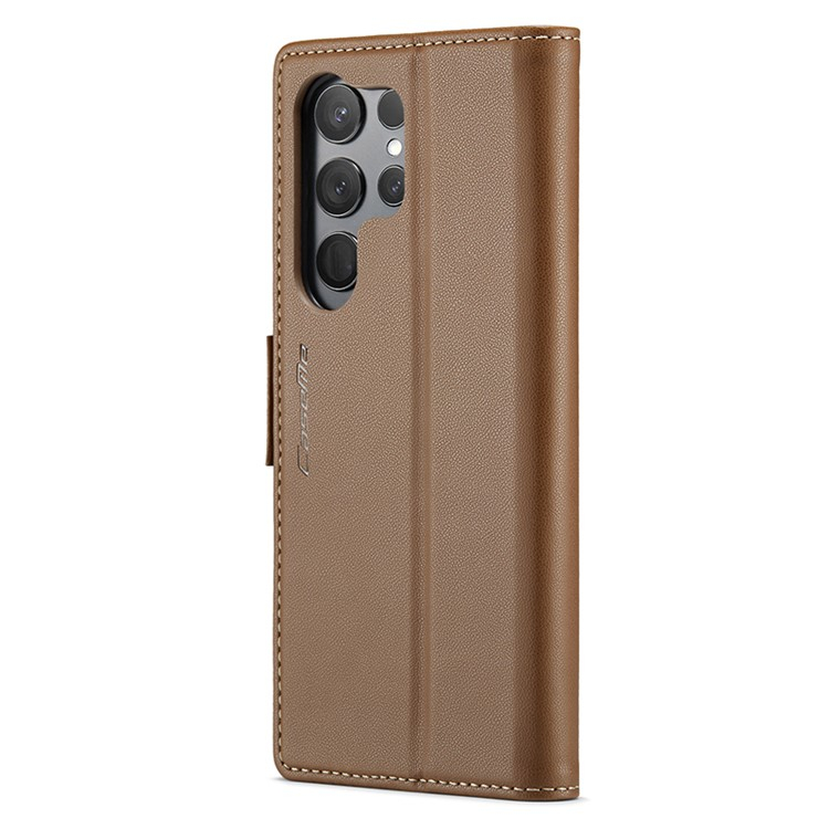 Samsung Galaxy S24 Ultra Leder Tasche Flip Wallet Etui mit Kartenfächern Litchi Look (RFID Schutz) - Braun