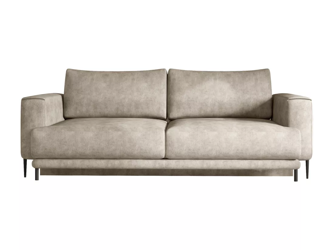Canapé convertible design 4 places tissu vintage effet cuir beige et pieds métal noir Arkia 260cm