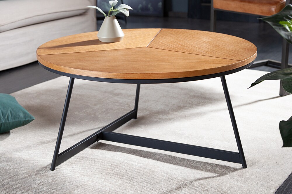 riess-ambiente Couchtisch OAK ELEGANCE - 80cm Eiche Holz-Design schwarzes Metallgestell rund
