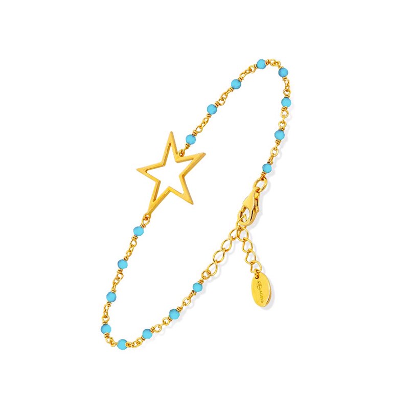Bracelet Argent Doré étoile Et Pierre Turquoise