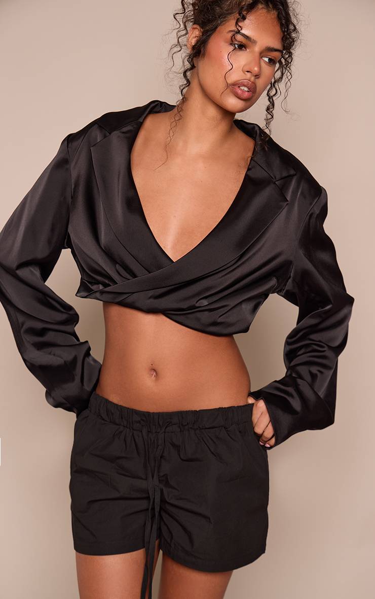 Noir Short Ample En Coton Avec Cordon De Serrage