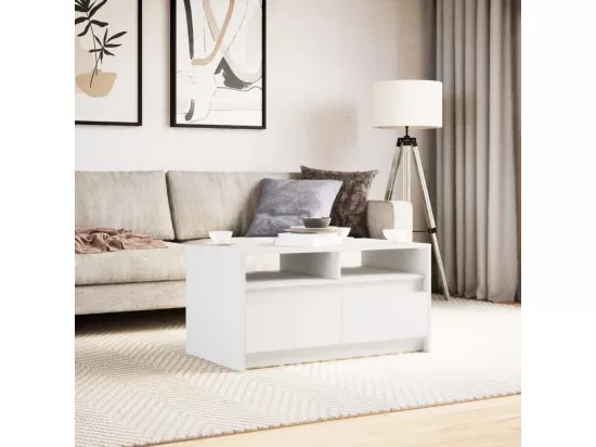 Table basse avec lumières LED blanc bois d'ingénierie