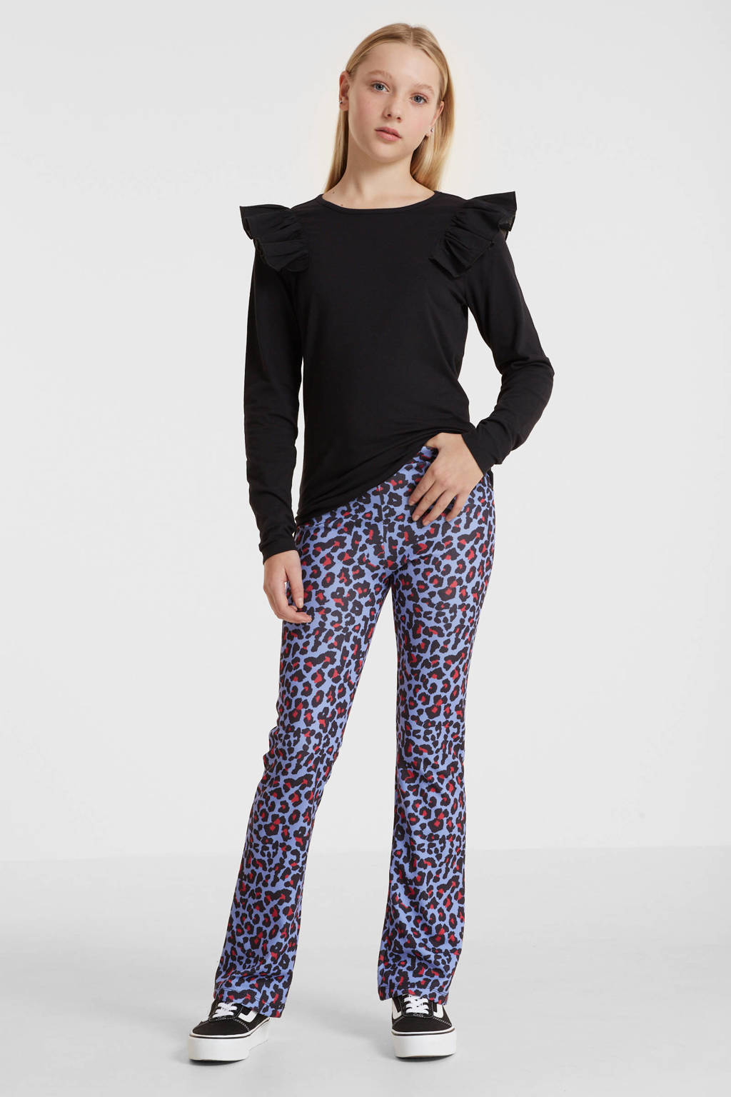 anytime flared broek met panterprint lila