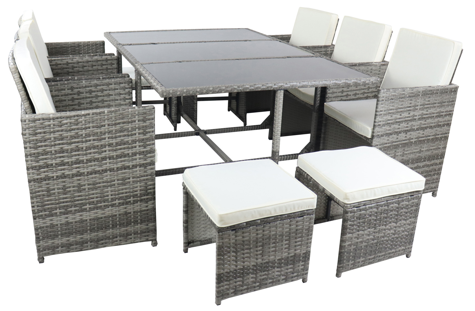 9-teiliges Gartenmöbel-Set - grau - Rattan - 170 cm