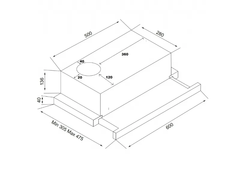 SILVERLINE SL 1152 V4 - Hætte - teleskopisk - bredde: 59.85 cm - dybde: 30.5 cm - udtrækning og recirkulation (-) - uden motor - stål