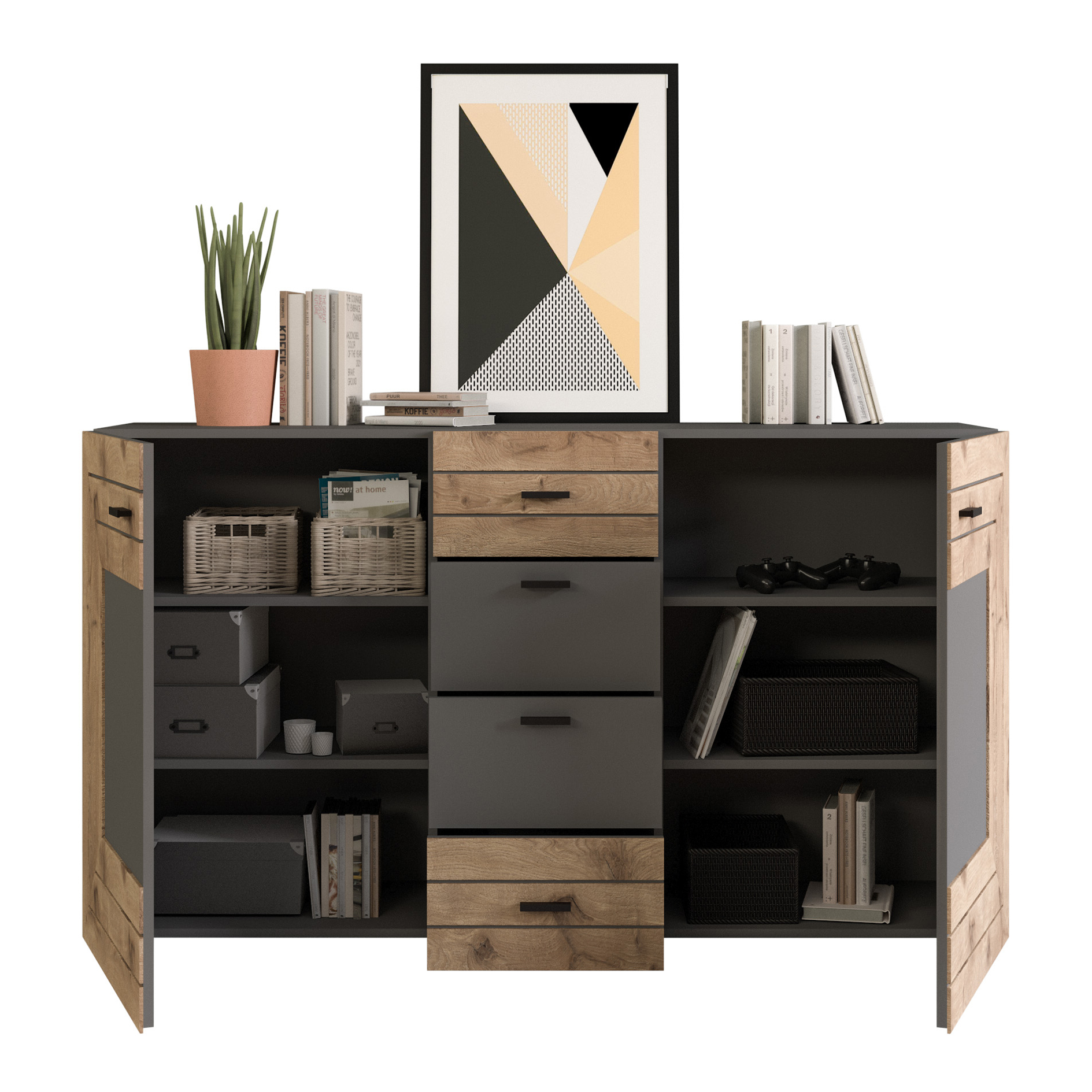 Sideboard FRENO - grau - Nox Oak - 160 cm