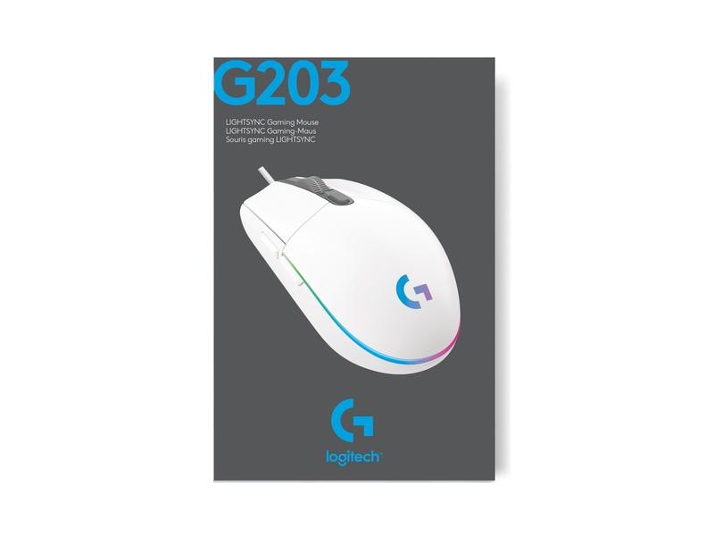 Logitech Gaming-Maus G203 Lightsync Weiss Reaktionsschnelle und leichte USB-Gamingmaus