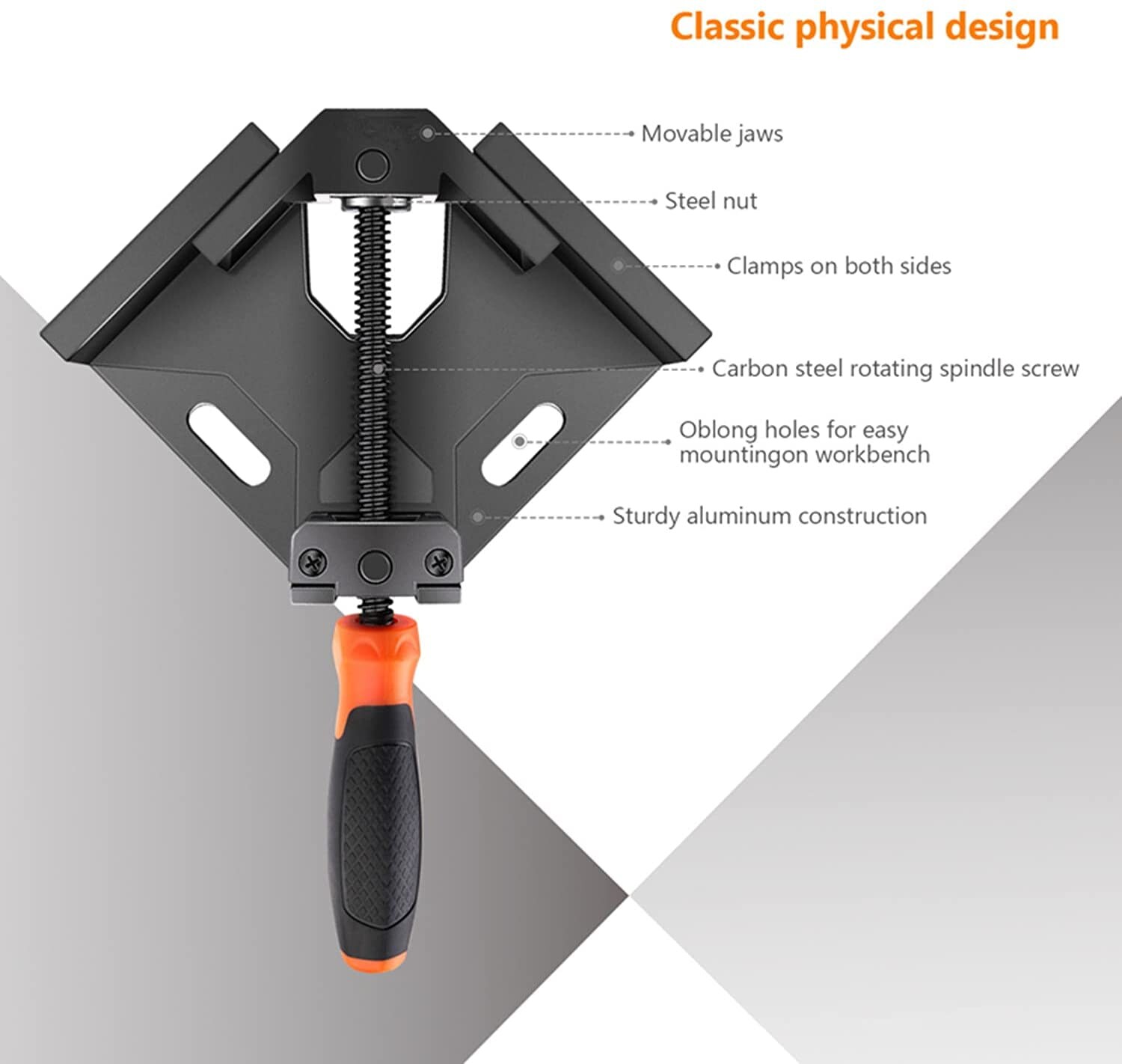 TACKLIFE HAC3B Eckklemme, 90 ° rechtwinklige Klemme, Gehäuse aus Aluminiumlegierung, Schwingbacken, Karbonstahl-Gewindestange für die Verbindung von Holz, Metall und Glas, ideal für Heimwerker-Holzarbeiten, 2 Stück