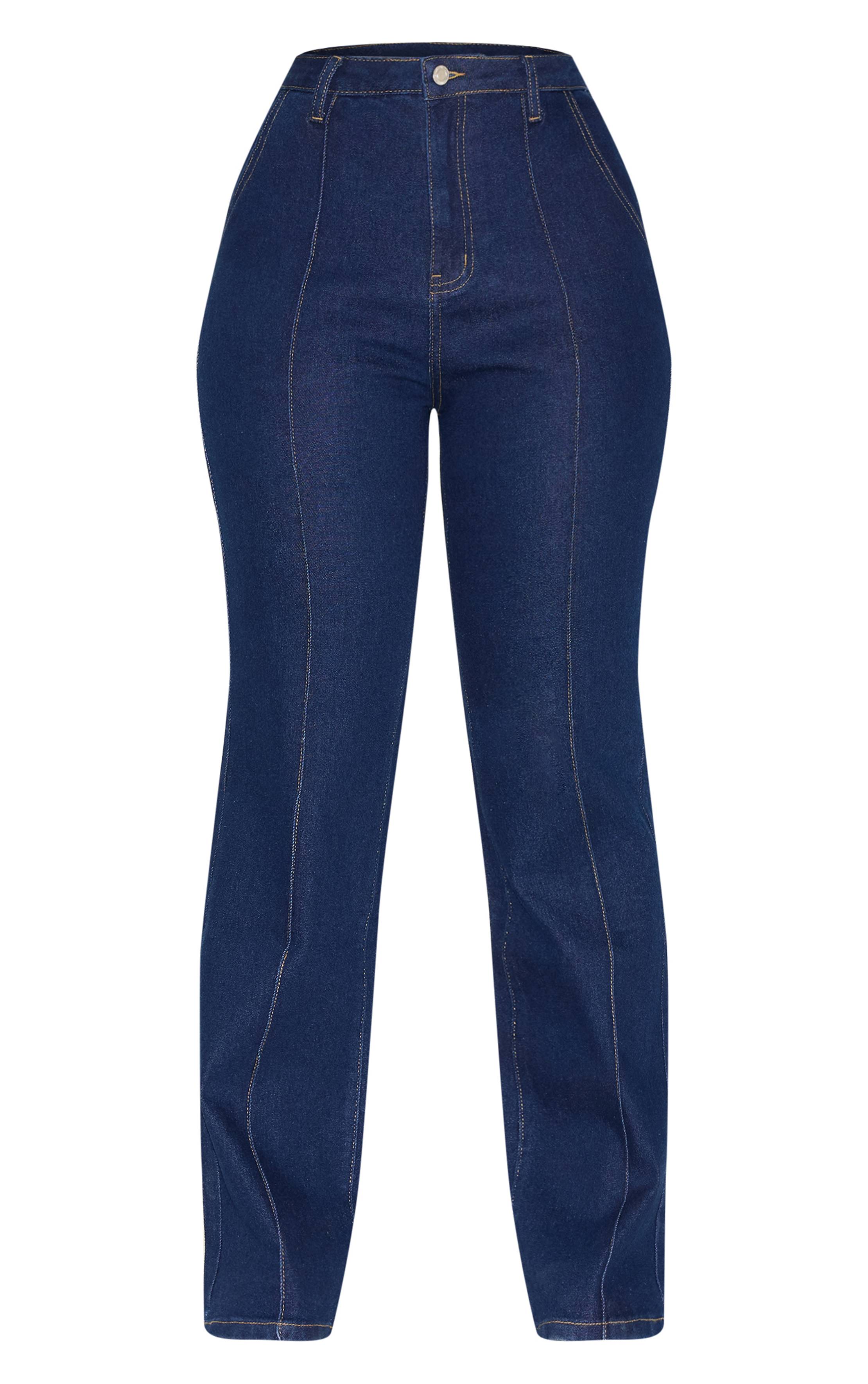 Bleu Indigo Jean Taille Haute En Denim Stretch Sculptant Avec Pinces Et Détail Dos Ajustable