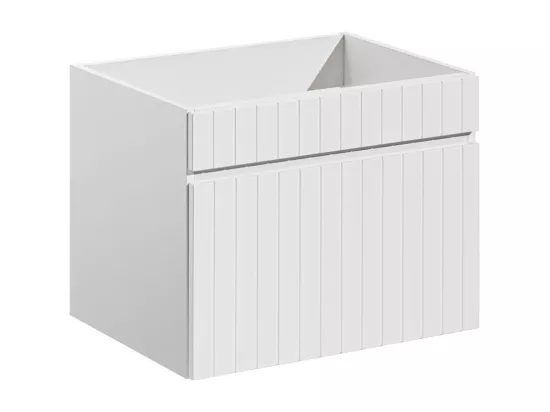 Meuble de salle de bain suspendu strié blanc avec vasque à encastrer - 60 cm - SATARA