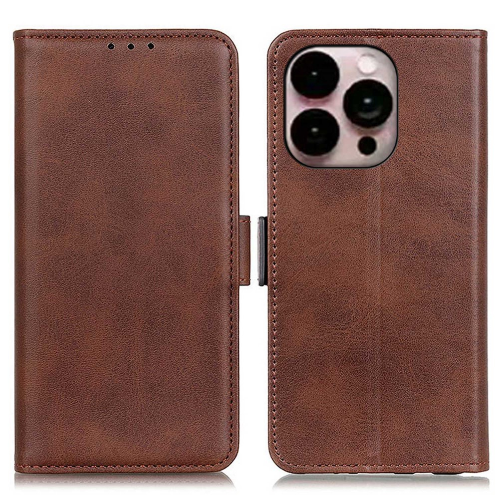 iPhone 14 Pro Max Vintage Leder Tasche Flip Cover mit Kartenfächer - Braun