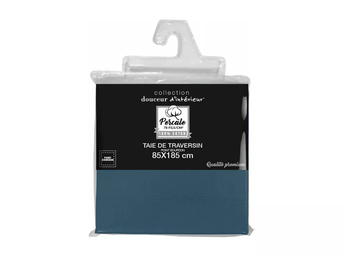 taie de traversin unie - 85 x 185 cm - Percaline - Bleu