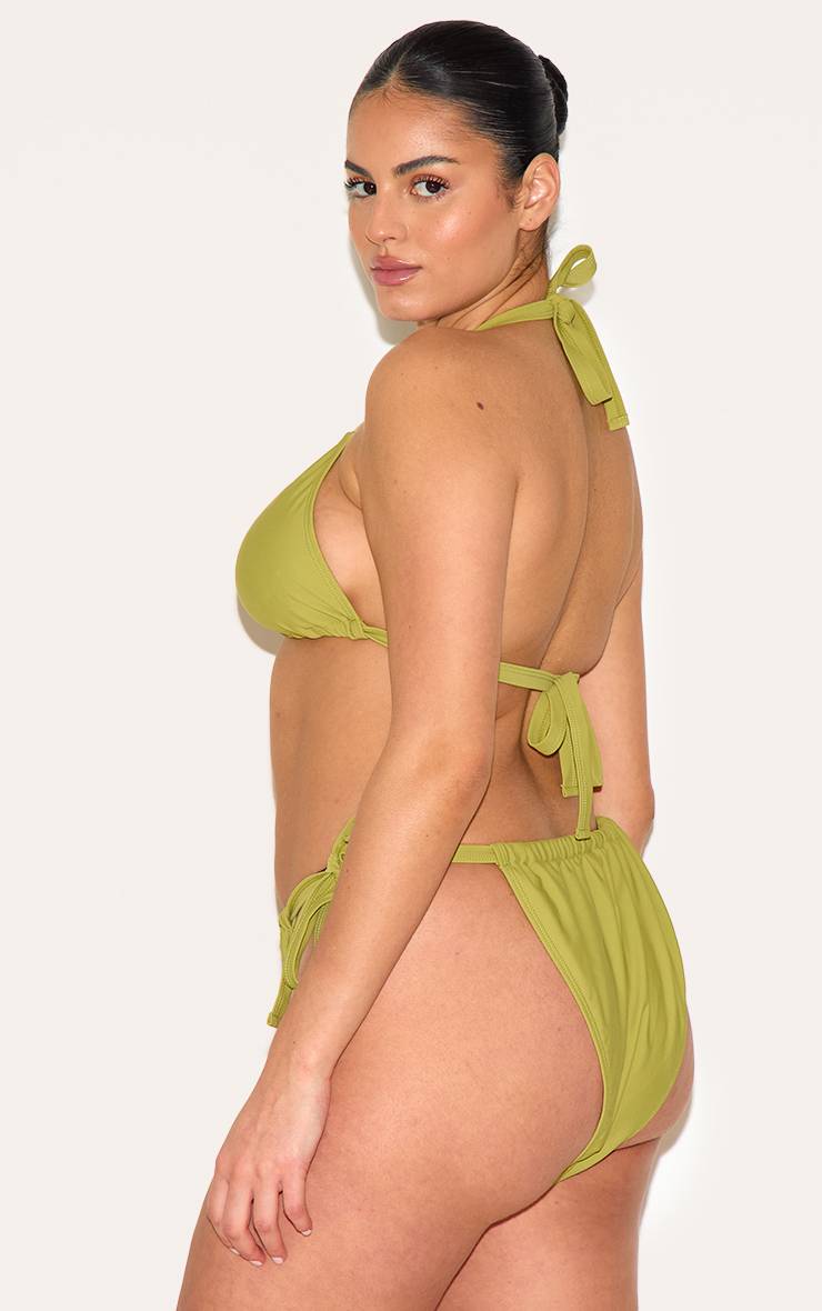 Vert Olive Bas De Bikini Tanga Basique Plus Avec Liens Sur Les Côtés